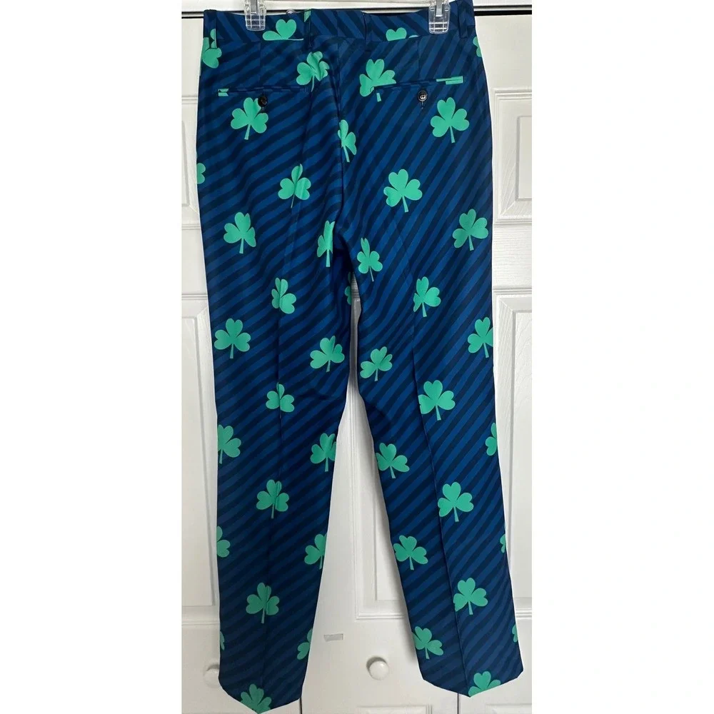 NWT Shinesty Shamrocks Striped Golf‎ Dress Pants 31x32 St Patricks Day Party